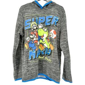 Jumping Beans Super Mario Hoodie Boys Size 8 Gray LS Fleece Lined Activewear